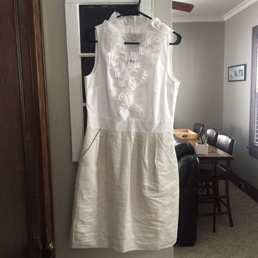 LOFT white/gold two tone dress - NWT
